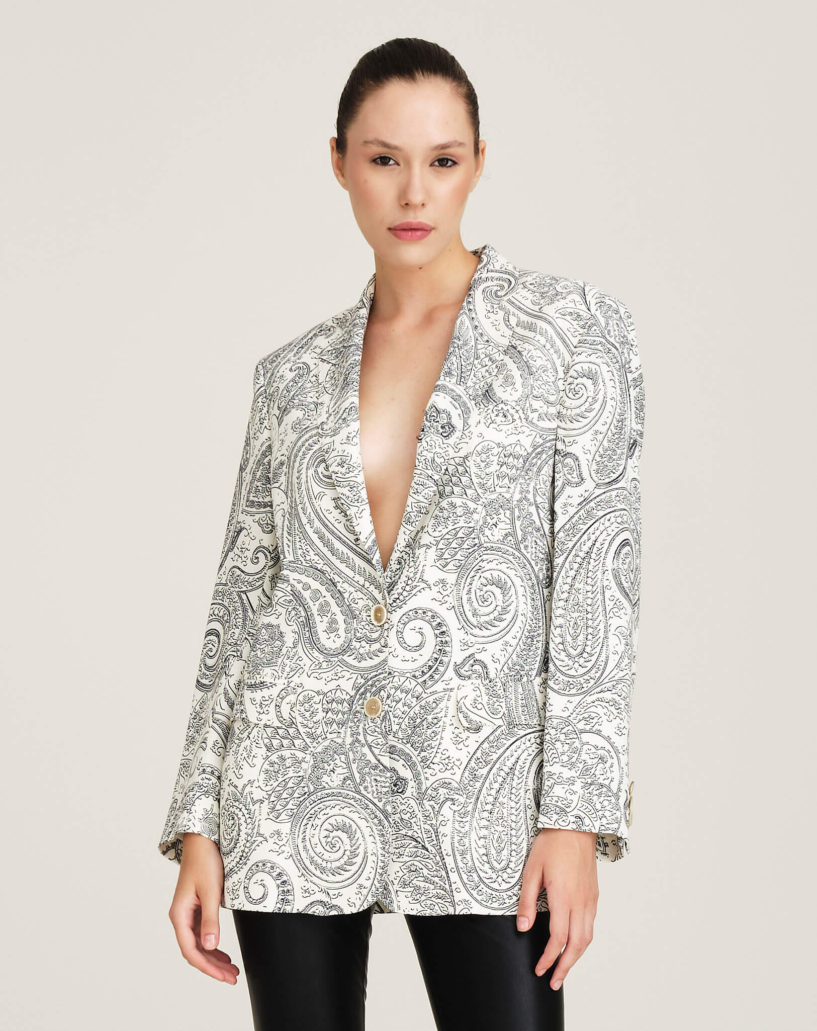 Etro- White&Navy Patterned Silk Blended Blazer IT 38 OS